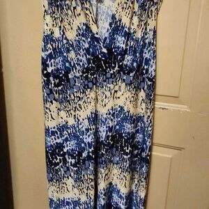 Perception Women Blue Graphic Print V Neck Dress 2X